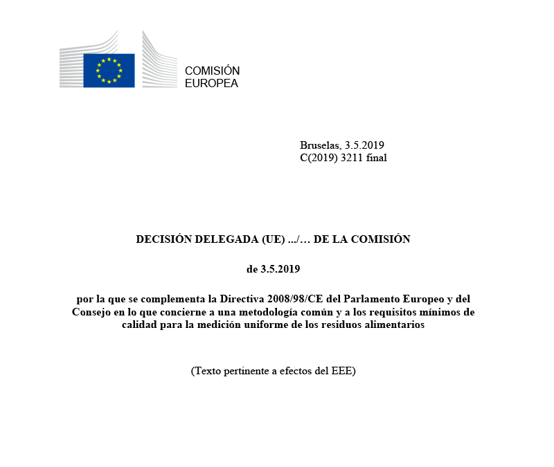DECISIÓ DELEGADA (UE) DE LA COMISSIÓ de 3.5.2019 per la qual es complementa la Directiva 2008/98/CE del Parlament Europeu i del Consell pel que fa a una metodologia comuna i als requisits mínims de qualitat per al mesurament uniforme dels residus alimentaris